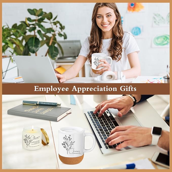 4 Pcs Chaos Coordinator Gifts Set for Women Men Chaos Coordinator Appreciation Gifts Notebook Coffee Mug Cup Scented Candle Ballpoint Pen for Valentines Teacher Staff Boss Employee Coworker