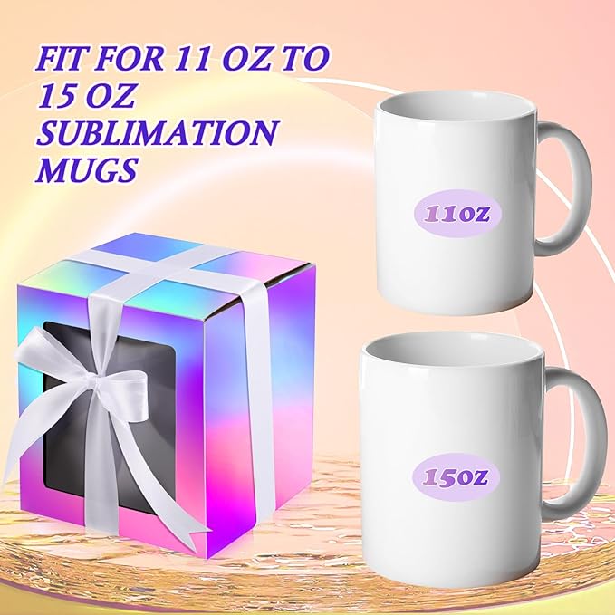 Ctosree 50 Pcs Mug Boxes for Gifts Sublimation Mug Box with Clear Window for Coffee Cup Packaging Shipping Exhibition for 11oz, 12oz, 15oz Blank Gift Christmas Wrapping Craft(Laser)