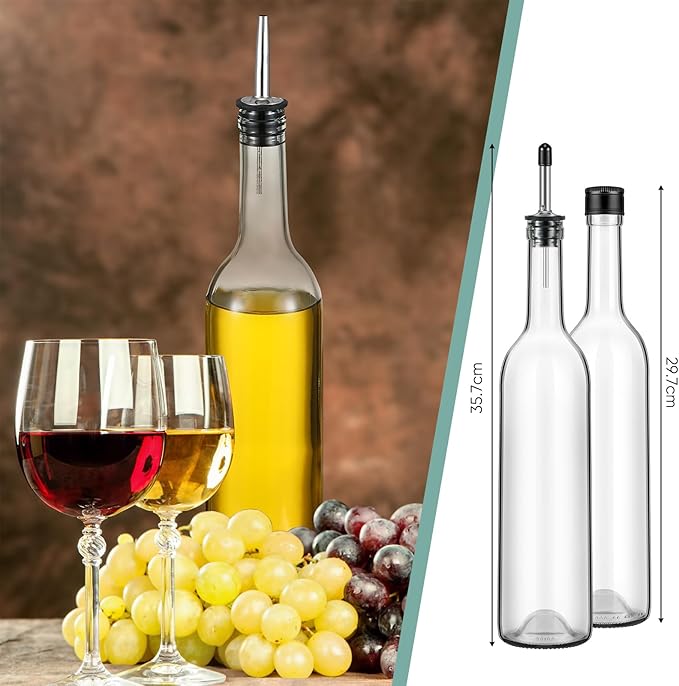 Maxdot 2 Pcs Long Neck Bottle with Pourer 750ml Glass Liquor Bottle juice Pour Bottles Syrup Bottles Glass for Home Wine Liquor Juice Making Wedding Anniversary Party