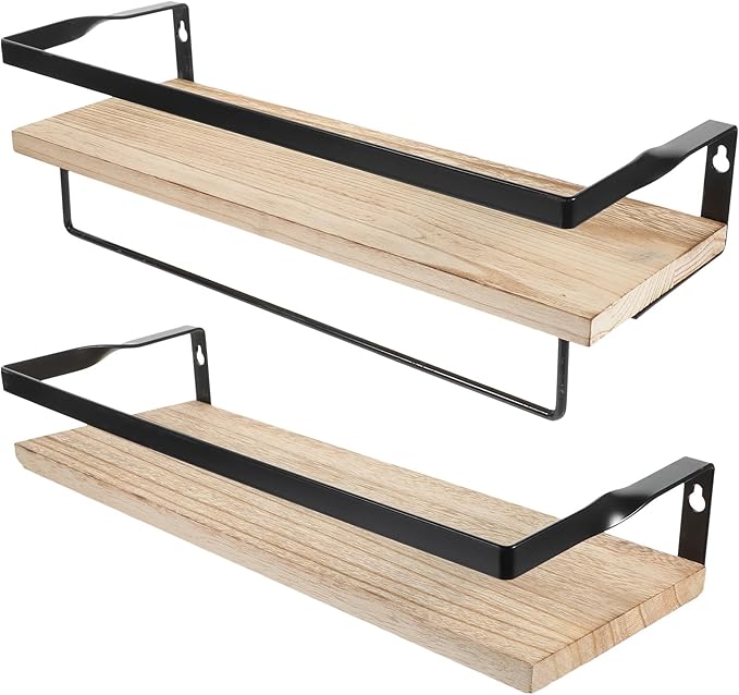 Wall Storage Shelf Floating Wood Shelves Solid Paulownia Wood Rustic Floating Cabinet for Bathroom Kitchen Living Room 2pcs