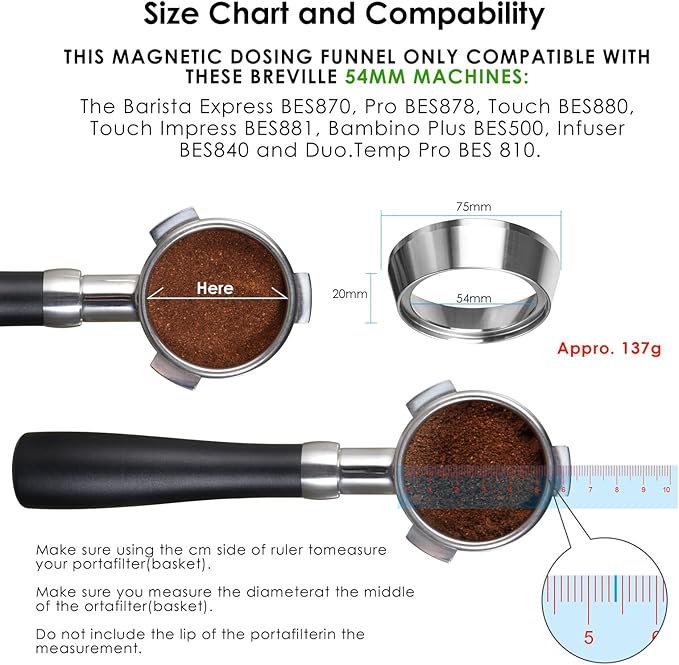 54mm Espresso Dosing Funnel, MATOW Stainless Steel Coffee Dosing Ring Compatible with Breville 54mm Portafilter
