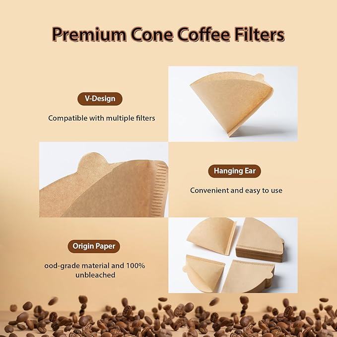 PakTalk Coffee Filters V60 Coffee Filter Size 02 Cone Coffee Filters 2-4 Cups for Pour Over and Drip Coffee Maker(Natural Brown, 200 Count)