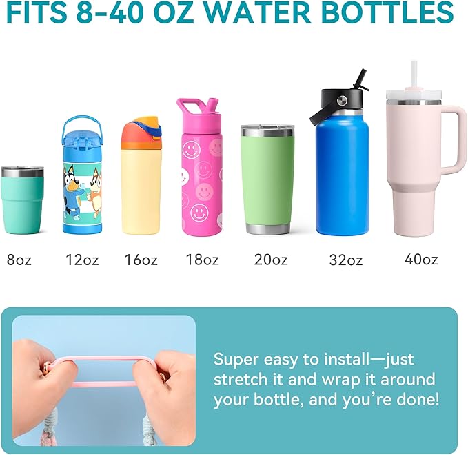 Water Bottle Handle, Hand-Woven Lanyards Silicone Water Bottle Sling, Carrier, Holder with Strap Compatible 8-40oz Stanley Cup Hydroflask Bottle Accessories-Flower Multicolor