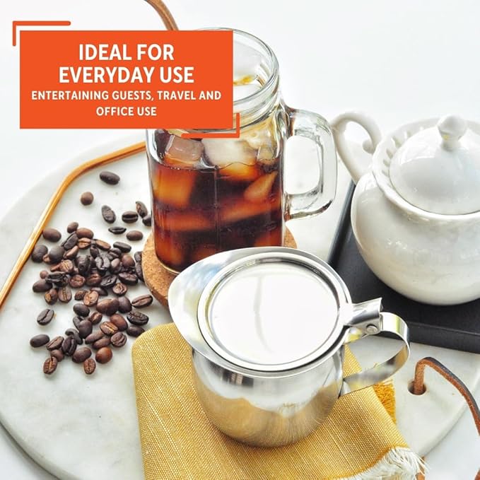 IMUSA USA Stainless Steel Creamer with Cover, 10oz, 10 ounces, Silver