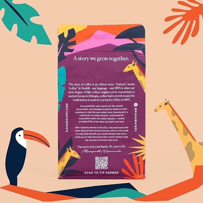 Kahawa 1893 Whole Bean Coffee Medium-Roast Tanzania Peaberry Blend 12 Oz - As Seen on Shark Tank, High Antioxidants, Naturally Sweet, Organically Grown, Ethically & Sustainably Sourced