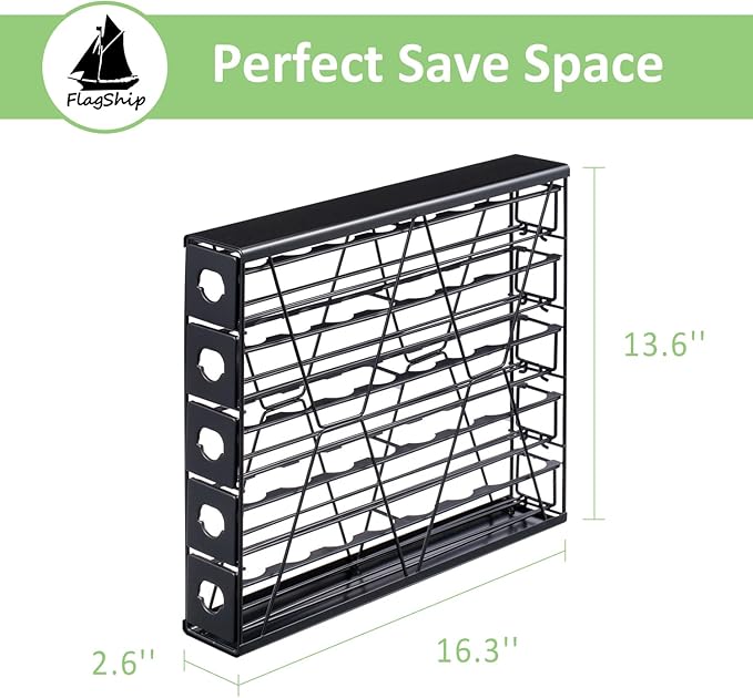 FlagShip 5-Tier Corner Coffee Pod Organizer for K Cup - 40 Capsules Metal Storage, Space-Saving Kitchen Countertop Rack Wall Mountable