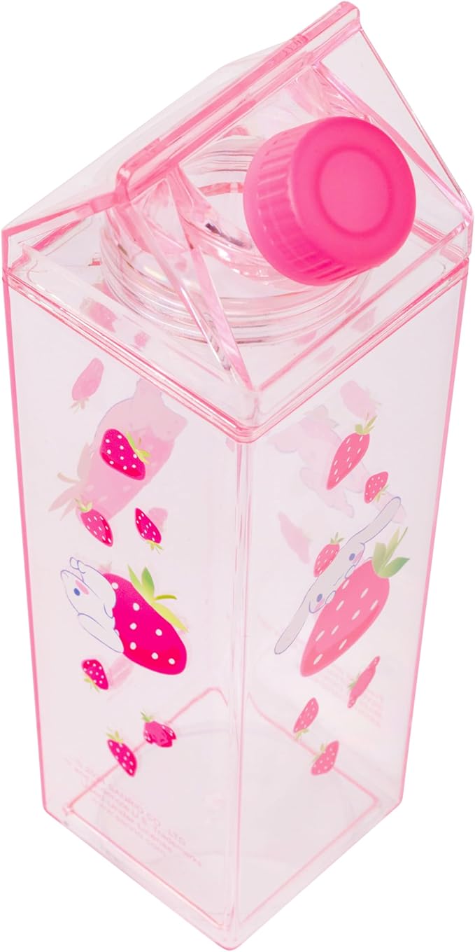Silver Buffalo Sanrio Hello Kitty and Friends Featuring Cinnamoroll and Strawberries Plastic Pink Milk Carton Pitcher Bottle, 16.2 Ounces