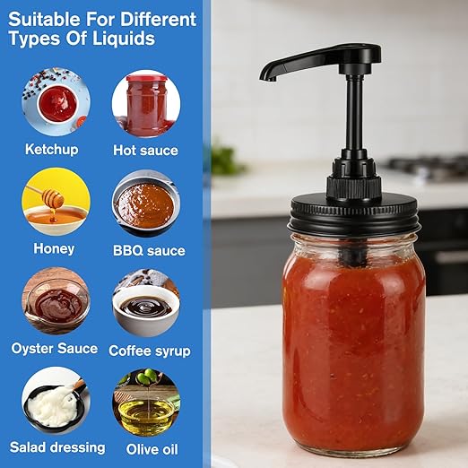 Yuanan 6 PCS 16 Oz Stainless Steel Mason Jar Soap Dispenser Pump Lid, Leak-Proof Coffee Syrup Pump Dispenser Rustproof Kitchen Soap Dispensers Reusable for Kitchens, Bathrooms-Black