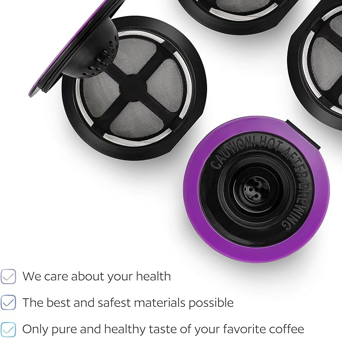 4 Black Reusable K Cups for Keurig Coffee Makers - Compatible with Keurig K-Classic, K-Select, K-Duo, K-Elite, K-Latte and K-Café