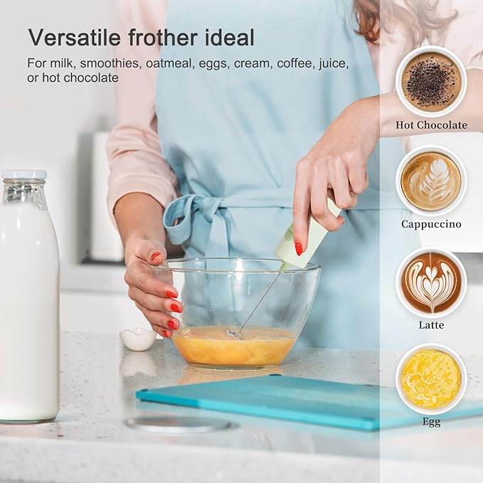 Portable Coffee Frother by ELMWAY, Battery Operated Electric Whisk, Mini Milk Frother Handled for Coffee, Latte, Matcha and Protein Powder - Light Green
