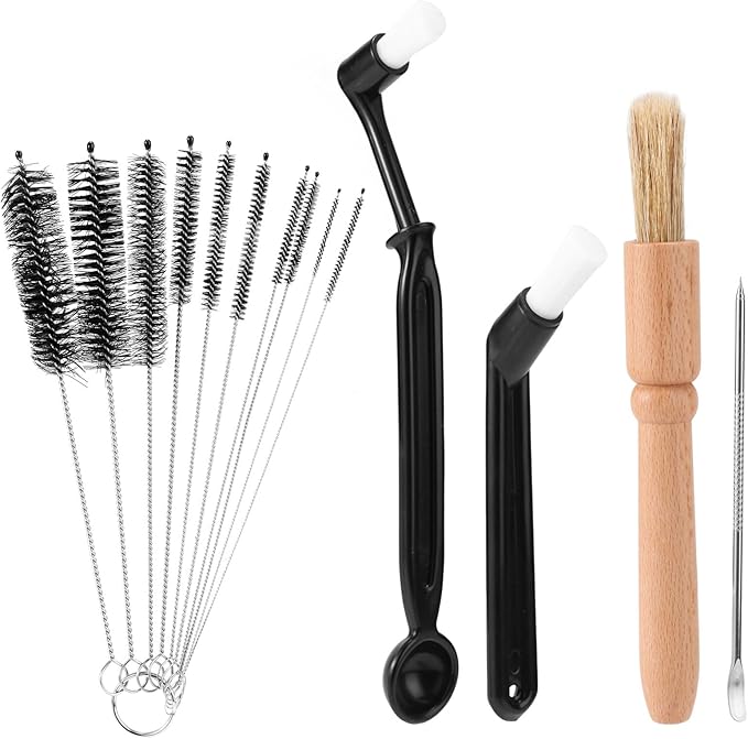 14pcs Coffee Machine Cleaning Brush Set, Wood & Plastic Espresso Grinder Maker Cleaner Kit Multifunctional Brushes for Portafilter Burrs Mugs Bottles Home & Commercial Use