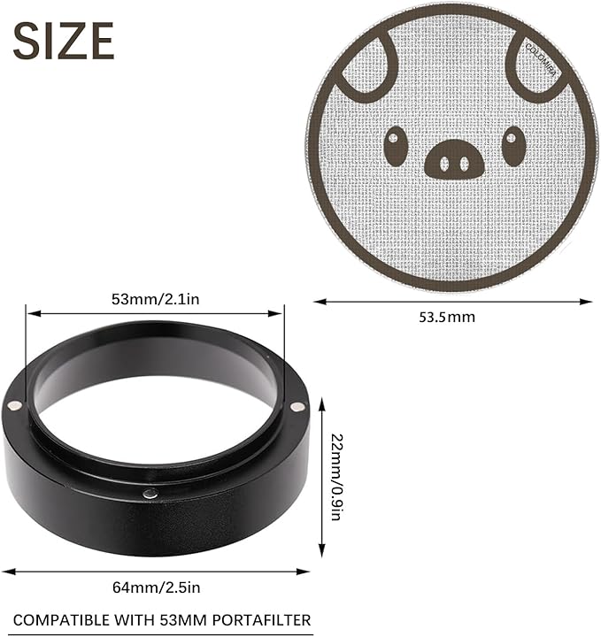 54mm Espresso Accessories Kit, Dosing Funnel and Puck Screen Set, Magnetic Coffee Funnel, 53.5mm Reusable Espresso Puck Screen, Espresso Tools(Piggy)