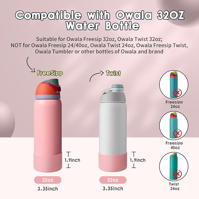 2PCS Silicone Water Bottle Boot, Compatible with Owala 24oz 32oz 40oz, Protective Anti-Scratch & Anti-Dent No Noise Sleeve Cover for FreeSip/Twist/Flip Water Bottles (Sugar High, 32oz)