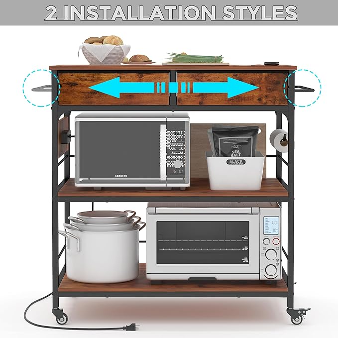 Kitchen Island with Storage,Mobile Kitchen Island Cart with Power Outlet,Industrial Kitchen Island on Wheels,Island Table for Kitchen