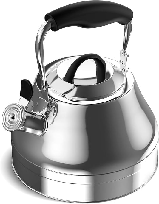 Stellagro Stovetop Whistling Tea Kettle – 2.4 QT Stainless Steel, Works on Gas, Electric & Induction