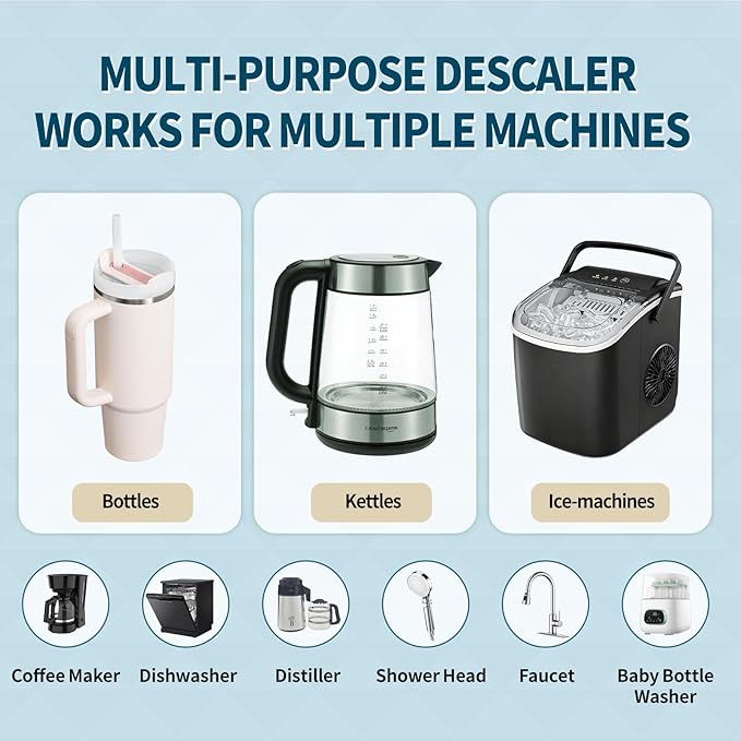 Seaways Multi-Purpose Descaler Powder (40-Uses) for Ice Maker Machine, Kettle, Tumbler, Bottles, Coffee Machine, Faucets, Shower Head, Limescale and Build-Up Remover, 20 * 0.35 oz (2 Packs)