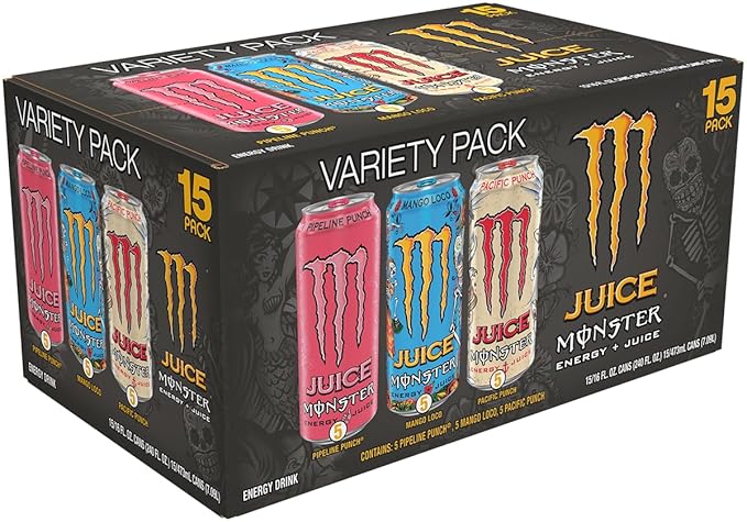 Monster Energy Juice Monster Variety Pack, PPMLPP, Energy Drink, 16 Ounce | Energy + Juice, Pack of 15