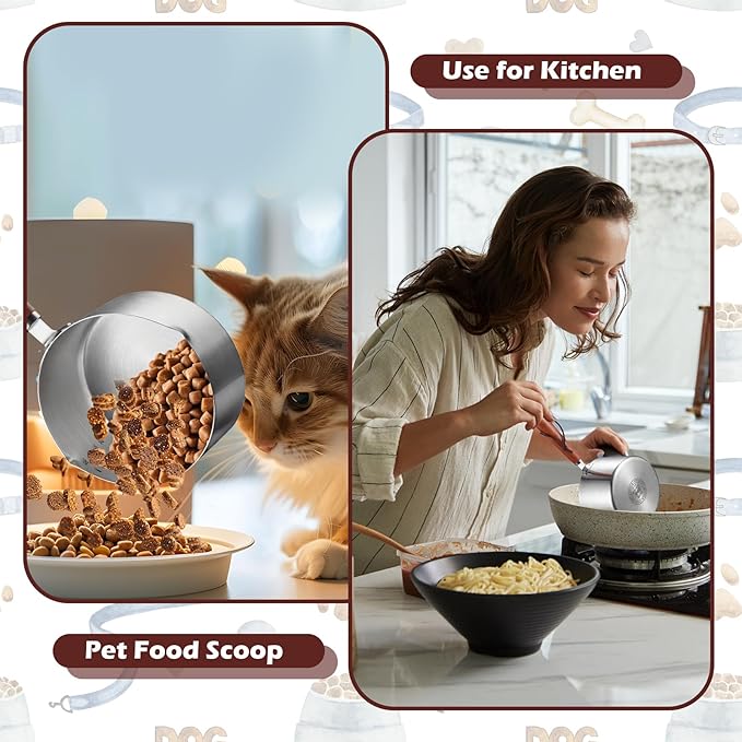 Ashmacdo 2 Cup Dog Food Scoop 304 Stainless Steel Dog Food Measuring Cups Metal Pet Scooper with Inner Precision Scale Measurement for Dogs, Cats, Birds & Rabbits