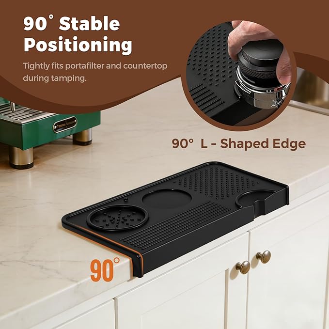 CARROTTIMES Espresso Tamper Mat, 10.43″×5.63″ Food Grade Silicone Coffee Tamping Mat for Barista, Espresso Machine, Multi-Slot Design for Portafilter&Accessories,7mm Thickened Pad for Counter