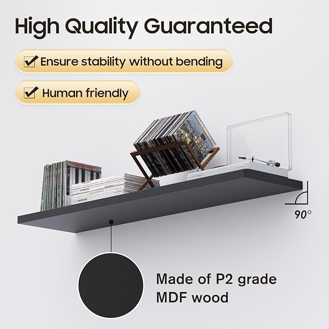 Floating Shelf, Set of 2 Wall Shelf, 30 in W x 12.75 in D x 2 in H Wooden Floating Wall Shelf with Invisible Brackets for Living Room/Bedroom/Bathroom/Kitchen Storage and Decor, Black