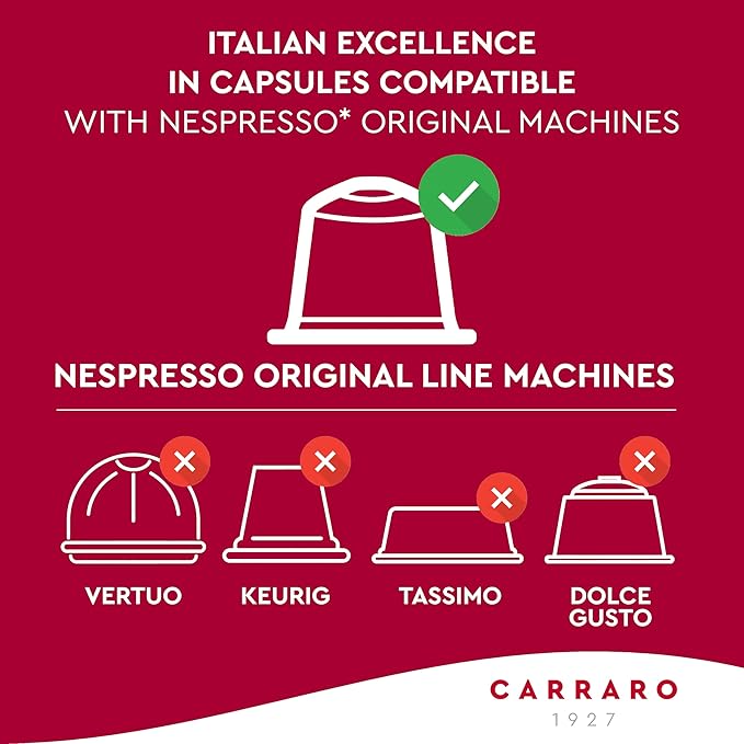 CARRARO 1927 Intenso - 100 Aluminum Espresso Pods Compatible with Nespresso Original line - Intensity 10/14, Dark Roast Espresso Capsules Made in Italy