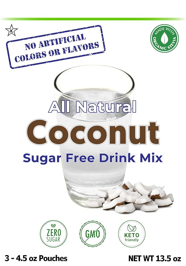 GramZero All Natural Coconut Zero Calorie Sugar Free Drink Mix, Great For Nutrition Club Loaded Tea, Stevia Sweetened