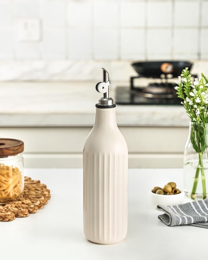 FE FUN ELEMENTS Olive Oil Dispenser Bottle, 19 oz Oil Dispenser for Kitchen and Vinegar Dispenser Bottle, Suitable for Vinegar, Coffee Syrups & Other Liquids, White Set of 2