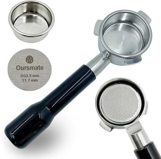 Bottomless Portafilter, 54mm, with Filter Basket and Puck Screen for Breville Barista Express, 3 Ears Stainless Steel, Black Handle