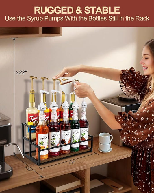 2 Pack Coffee Syrup Organizer Stand, 2-Tier Syrup Holder Rack for Coffee Bar Accessories & Liquor Bottle Display Shelf, Space-Saving Coffee Station Organizer for Syrup, Liquor, Dressing
