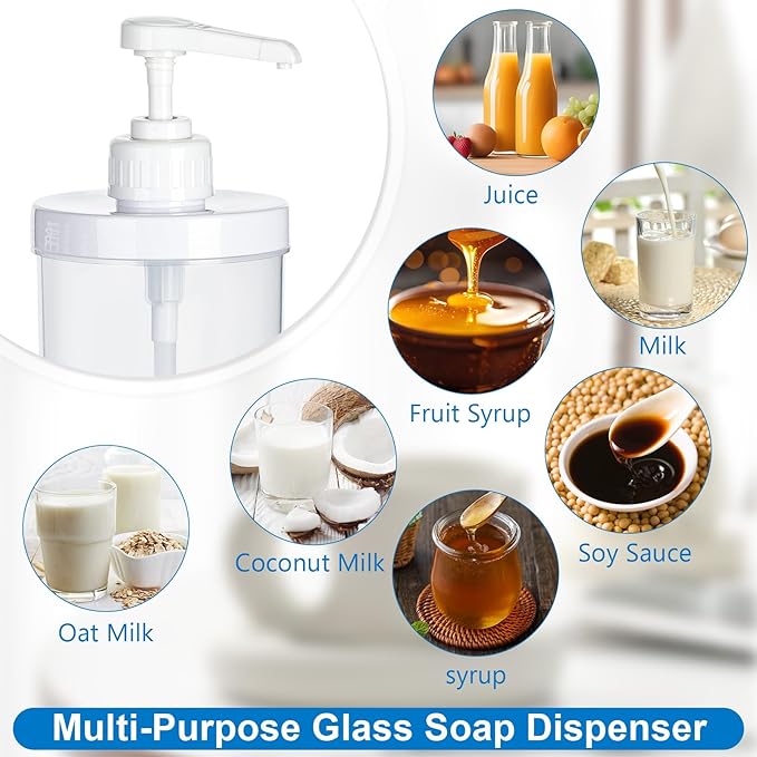Uceoo Coffee Syrup Dispenser, Plastics Syrup Bottle with Plastic Pump, 33.8 Oz Large Capacity Circular Syrup Pump Dispensers for Coffee Bar, Simple Pump Bottle for Honey, Condiments, Salad Dressings