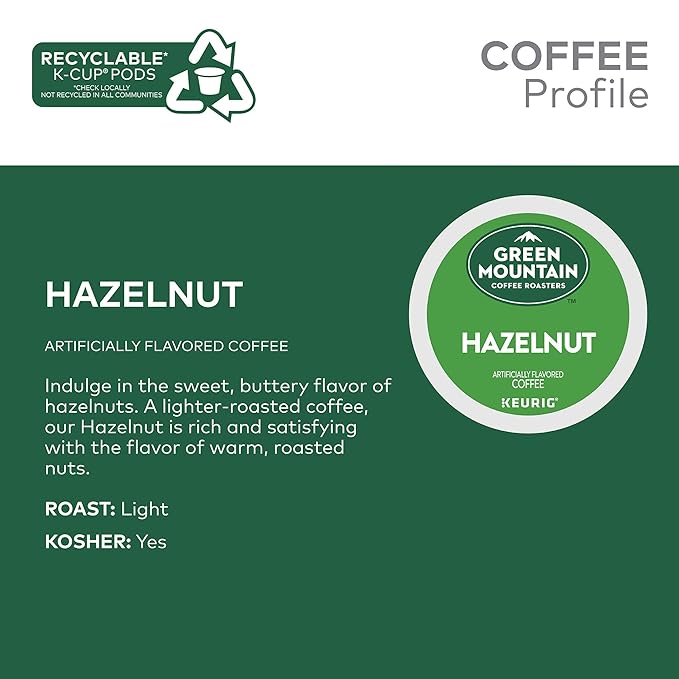 Green Mountain Coffee Roasters Hazelnut Keurig Single-Serve K-Cup pods, Light Roast Coffee, 12 Count