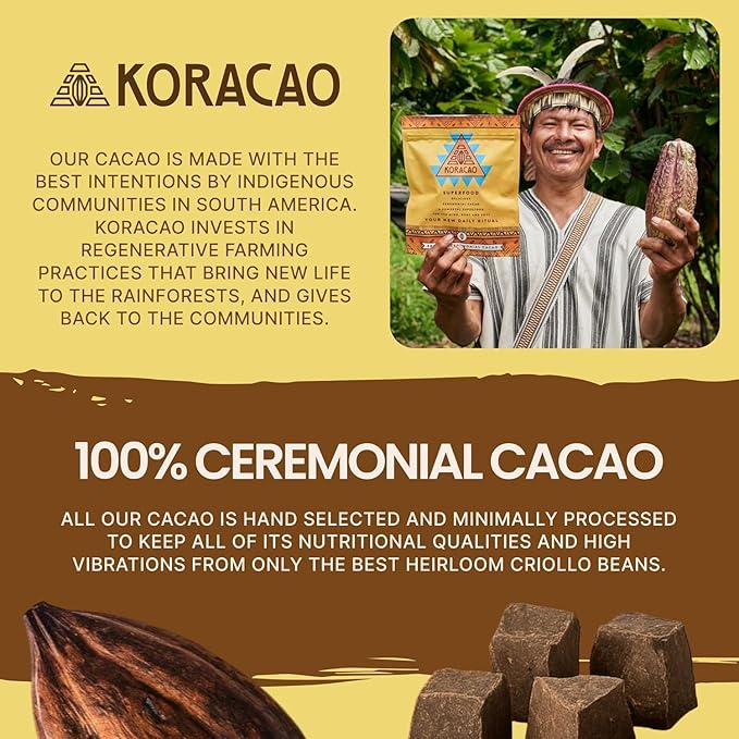 KORACAO Sustainably Harvested Cacao | Ideal Superfood for Everyday Bliss | Ceremonial Grade Cacao | Enhance Your Spiritual Journey with Ancient Superfood Delight - 1 Pound