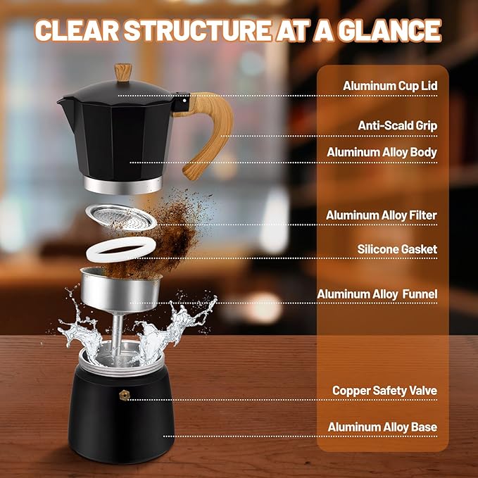 DITOSH 3 Cup Aluminum Espresso Stovetop Moka Pot Express Coffee Maker Percolator Italian Classic Mocha Coffee Machine for Italian and Cuban Cafe Brewing for Home & Camping 150ml 5oz