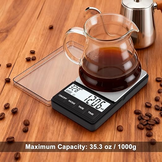 Scale for Coffee with Timer, 1000g /35oz, Accuracy 0.1g, Espresso Scale for Both Pour Over and Espresso Machine, Unit in Gram and Ounce, Easy Control Timer, Mini Scale for Coffee