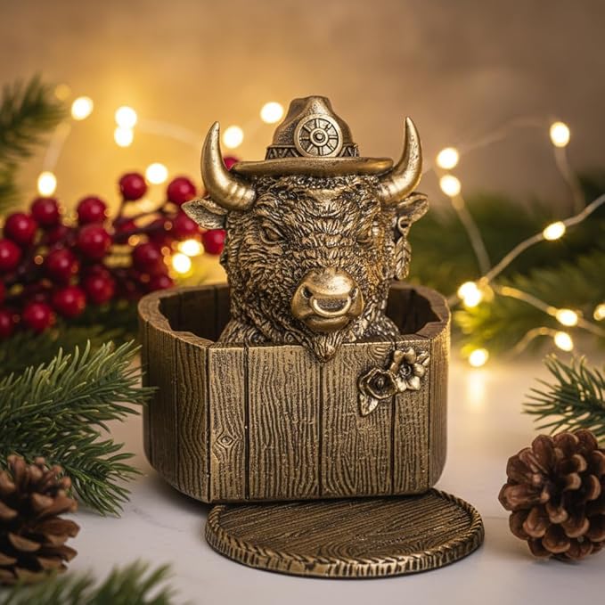 Cabin Coasters Set 6 Full Size Non-Slip Bar Coasters, Indoor Christmas Decorations, Man Cave Gifts for Men, Rustic Handmade Decor for The Home (Buffalo)