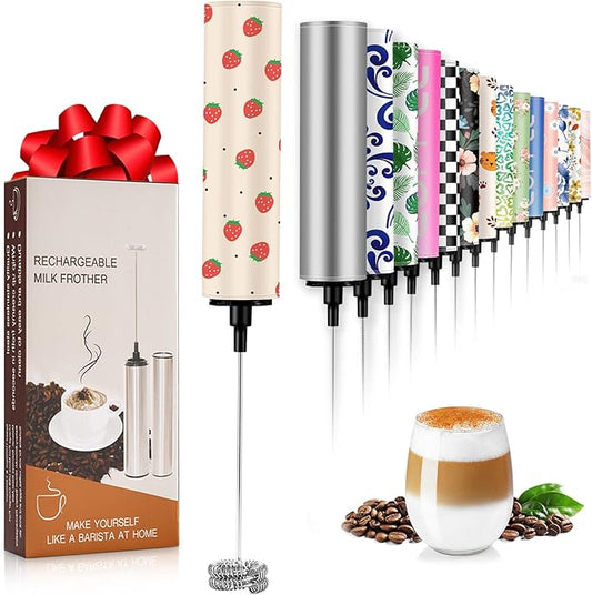 Milk Frother Handheld Rechargeable - 2-Speed Electric Whisk with 5 Detachable Heads (Frother/Mixer/Whisk) for Coffee, Latte, Cappuccino & Matcha, Drink Mixer (Flower 6)