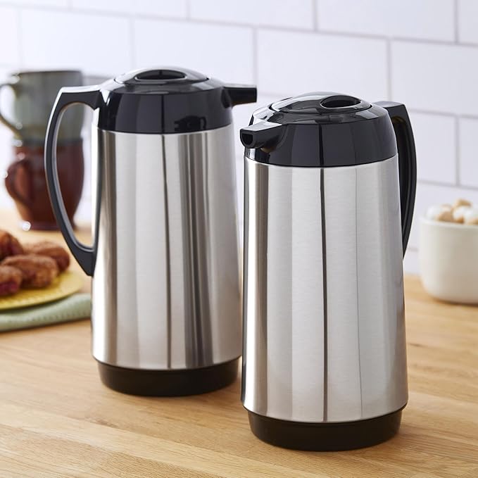 Copco Stainless Steel Insulated Carafes, Large Capacity Each For Serving, Set Of 2, 1 Quart, Silver