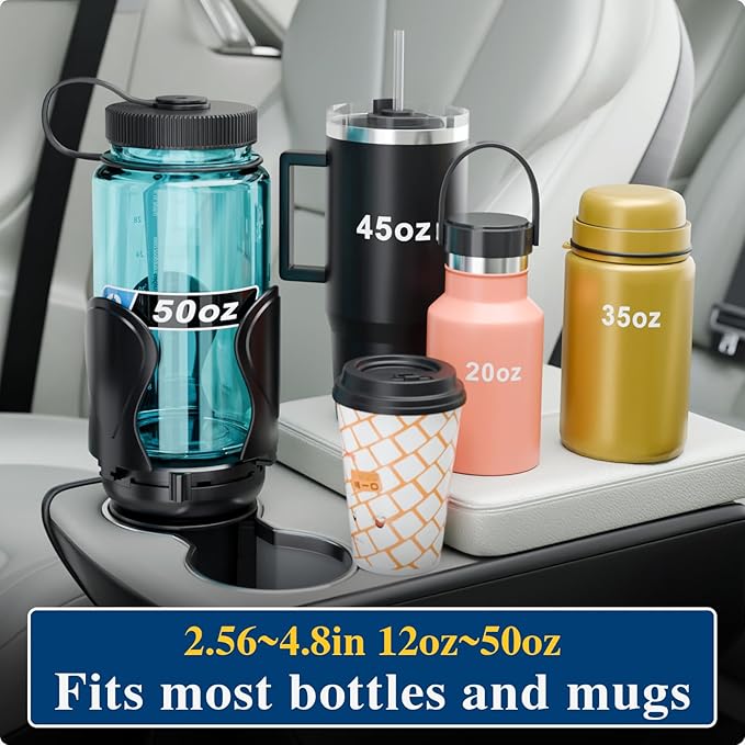 Car Cup Holder Expander, Cup Holder Extender Adapter with Expandable Arm and Adjustable Base, Compatible with Yeti Ramblers 14-64oz, Hydro Flasks 18-64oz Most Coffee Mugs Bottles & Cups