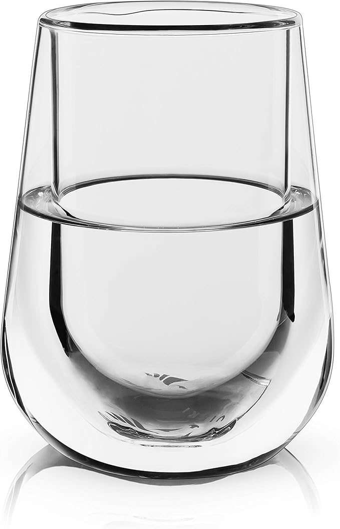 Viski Glacier Wine Glass, Double Walled Chilling Wine Glass, Active Cooling Gel, 8 Ounces, Clear Glass, Chilling Technology, Set of 1