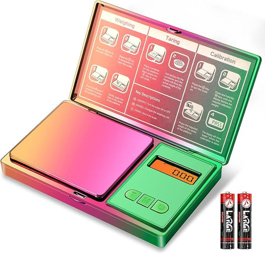 Digital Pocket Scale 300g/0.01g(10.58 oz x 0.001 oz),Rainbow Mini Scale for Food Ounces and Grams,Iridescent Plating Small Jewelry Gram Scale, Tare for Jewelry, Medicine, Coffee,Herbs,Coins