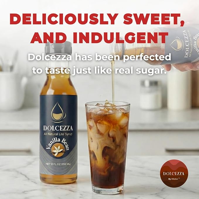 Dolcezza Vanilla Coffee Syrup – Allulose & Monk Fruit, Low Sugar, 45 Servings, 12 fl oz