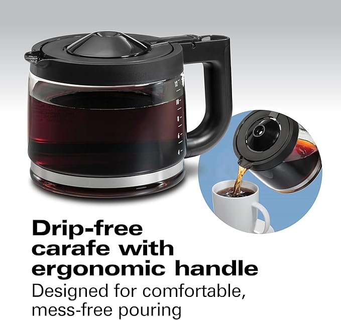 Hamilton Beach Professional Programmable Drip Coffee Maker, 12 Cup Capacity Ergonomic Carafe, 60oz Removable Reservoir,120 volts, Brushed Metal (49500)