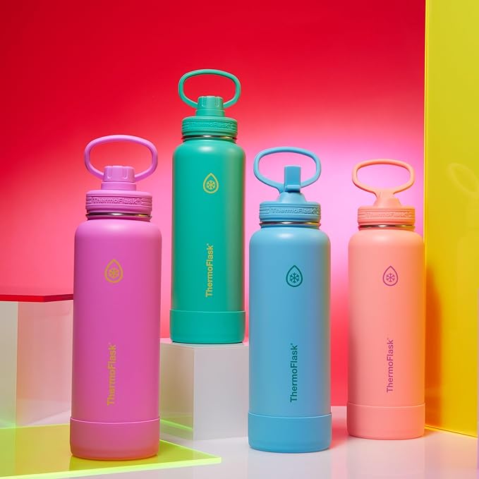 ThermoFlask 40 oz Double Wall Vacuum Insulated Stainless Steel Water Bottle with Spout Lid, Shocking Pink