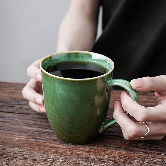 vicrays Coffee Mug Set, 12 Ounce, Set of 4, Ceramic Mug for Men, Women, Unique Glazed Mugs with Handle for Coffee, Tea, Milk, Cocoa, Cereal(Green)