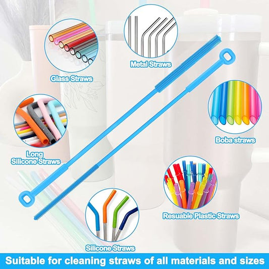 XANGNIER Silicone Straw Cleaner Brush,2 Pcs Reusable Extra Long Straw Cleaner Brush for Cleaning Plastic Metal Stainless Steel Glass Boba Clear Smoothie Travel Drinking Straws,Straw Cover