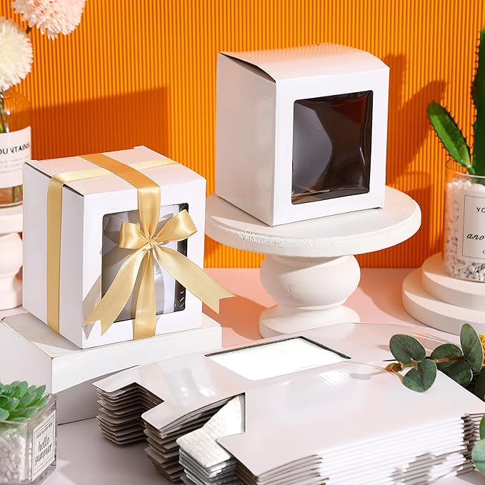 Ctosree 50 Pcs Mug Boxes for Gifts Sublimation Mug Box with Clear Window for Coffee Cup Packaging Shipping Exhibition for 11oz, 12oz, 15oz Blank Gift Christmas Wrapping Craft(White)