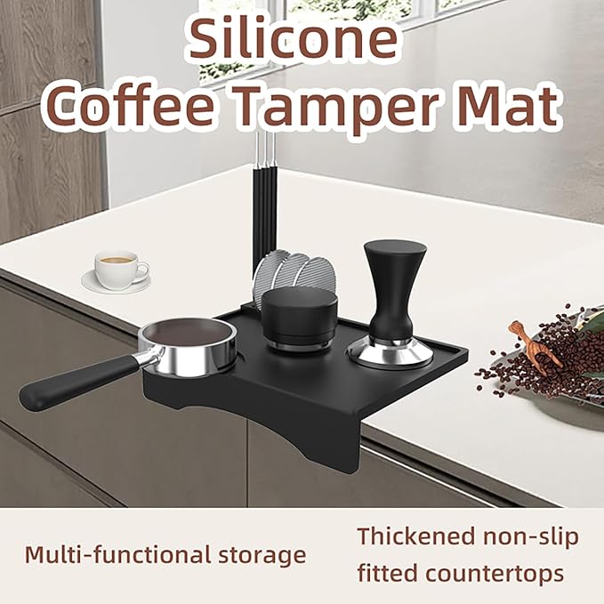 Joyeee Espresso Tamping Pad, Silicone Espresso Tamper Mat Small Coffee Tamping for Home Kitchen Office Bar Shop Worktop Espresso Machine, Smooth Surface, Easy to Clean, Black 7.7 x 5.8 inch