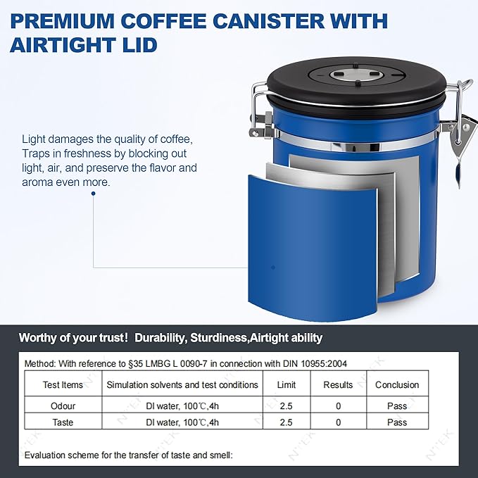 ShanSon Coffee Canister Airtight Coffee Container Stainless Steel Coffee Bean Storage Container with Scoop Coffee Canister for Beans Grounds Sugar Flour Tea Cereal,22OZ,Blue