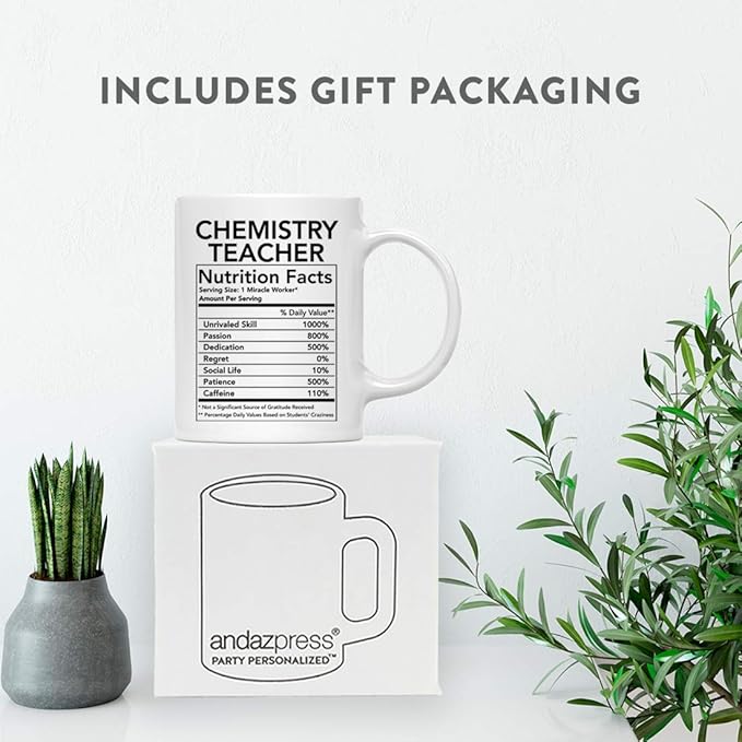 Andaz Press Funny 11oz. Ceramic Coffee Tea Mug Thank You Gift, Chemistry Teacher Nutritional Facts, 1-Pack