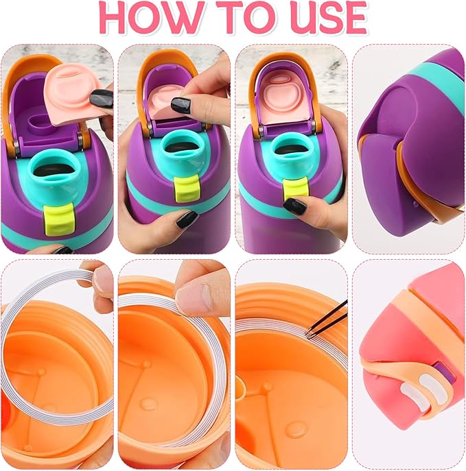 4 Sets Replacement Stopper and Ring Compatible with Owala FreeSip 24oz 32oz,Water Bottle Top Gasket Lid for Owala 16/19/24/32/40oz Seal Bottle Mouth Cap Stopper Parts Insert Silicone Accessories
